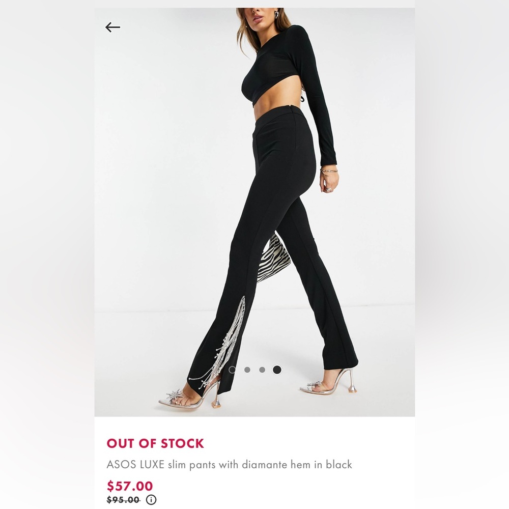 ASOS LUXE slim pants with diamante hem in black